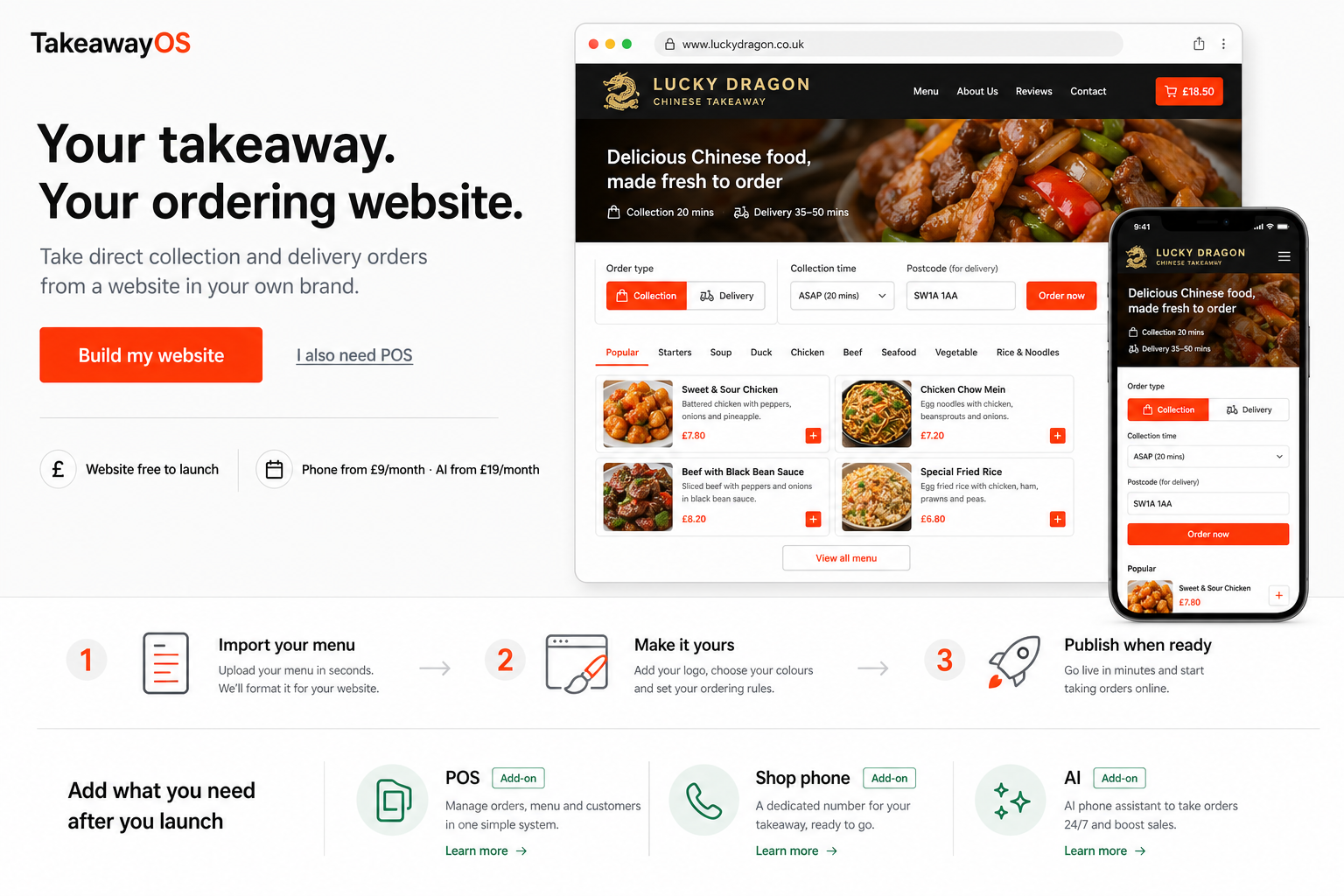 Lucky Dragon ordering website shown in a browser and on a phone
